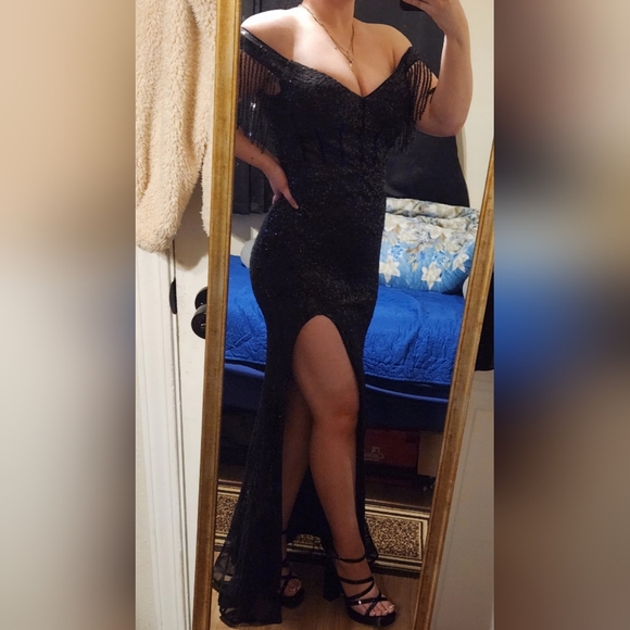 New Elegant Black Formal Gown | Sequins & Tule | Sz XL - Picture 3 of 7